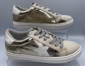 Party Athletic Shoes Women's Gold Beige 8.5 Metallic Star Glitter Sneakers NEW